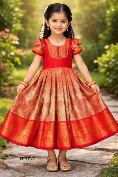 Traditional South Indian Style Kids Silk Gown